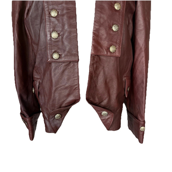 Vintage Real Leather Maroon Jacket with Gold Buttons - Picture 5 of 10